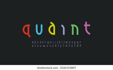 Alfabeto moderno de la fuente hecho estilo nouveau, letras de moda minúsculas de la A a la Z y números de 0 a 9, Ilustración vectorial 10EPS