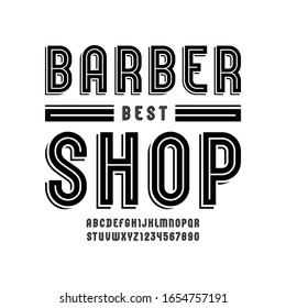 Modern font, trendy alphabet of retro style, uppercase letters from A to Z and numbers from 0 to 9 for you designs: logo, t-shirt, poster, barber shop design, vector illustration 10EPS