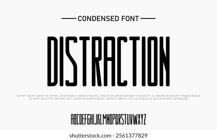 Modern Font. Upper case, Exclamation Mark, Ampersand Typography urban style condensed fonts for fashion, sport, technology, digital, music, movie, logo design, vector illustration