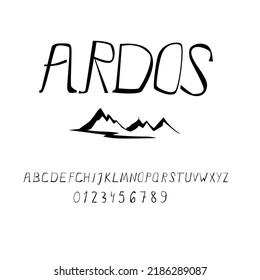 Modern font. Vector illustration of a mountain landscape.