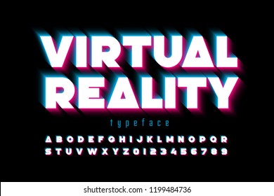 Modern Font, Virtual Reality, Alphabet Letters And Numbers Vector Illustration