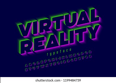 Modern Font, Virtual Reality, Alphabet Letters And Numbers Vector Illustration