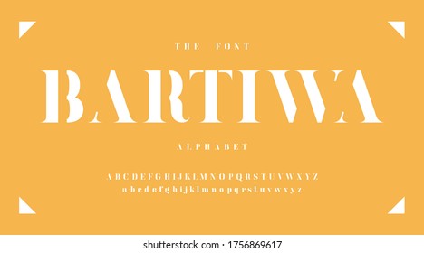 Modern fonts and alphabet, yellow luxury expensive sport minimal classic urban futuristic typeface typo typography and number, uppercase lowercase. Vector illustration.