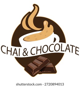 Modern Food and Beverage Logo Vector Featuring a Cup of Tea with Chocolate Bars and Liquid Splash for Café Branding