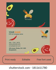 Modern Food Business card. This file contains fully vector files, CMYK color mode, editable & free font used.