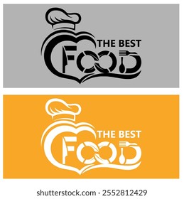 Modern Food company logo design template. Home made food logo template. Typographic food logo design vector. Creative Food word vector logo design. Cooking typographic vector design. Chef cap