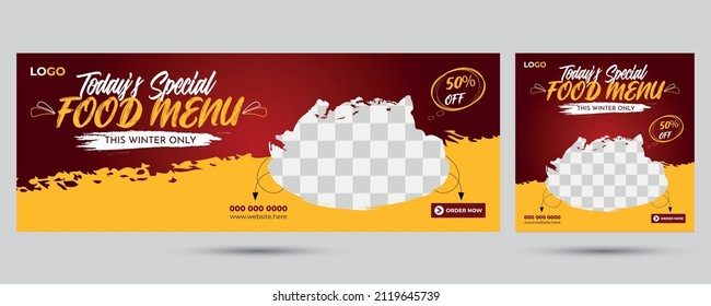 Modern Food Facebook Cover, Social Media Banner and Social Media Post Design Vector Template for Restaurant and Café Business
