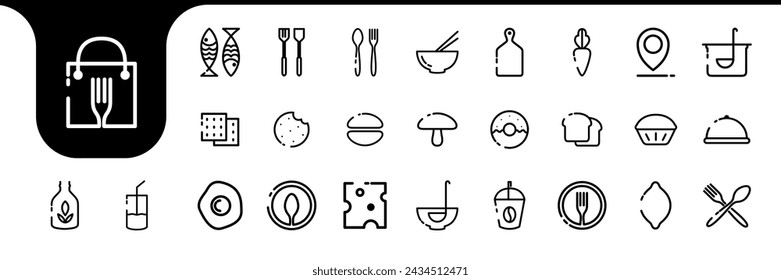 vector de diseño de colección de iconos de línea de comida moderna