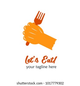 Modern Food Logo Design Template Vector Illustration. Hand Gripped Logo for Restaurant, Cooking Class, Food Battle, Party