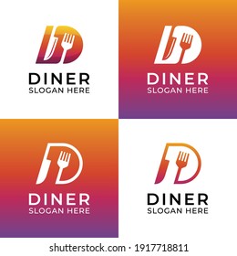 Modern Food  Logo Set Of Dinner Or Diner Combined Fork And Knife Symbol Icon 