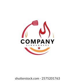 Modern Food Logo with Spoon, Fork, and Circular Design
