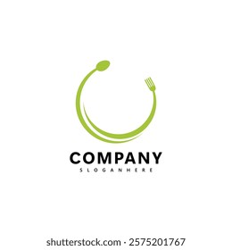 Modern Food Logo with Spoon, Fork, and Circular Design