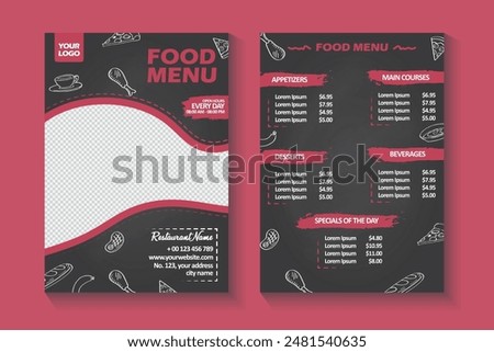 Modern Food Menu design for restaurant or cafe. Restaurant Menu Template. Double sided Food menu.