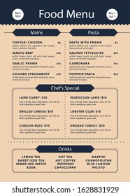  Modern food menu template with different dishes