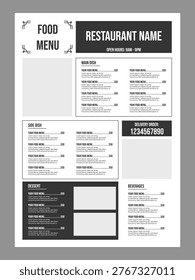 Modern food menu template for restaurant or cafe. Simple and clean restaurant flyer design for food menu.
