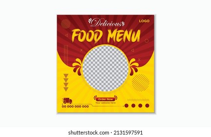 Modern Food and Restaurant Social Media Post Template Design. Social media banner for food business. Food social media template. Vegetable, Junk Food, Burger, Pizza post, facebook post template