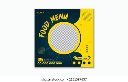 Modern Food and Restaurant Social Media Post Template Design. Social media banner for food business. Food social media template. Vegetable, Junk Food, Burger, Pizza post, facebook post template