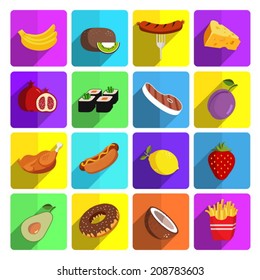 Modern food and vegetables vector icon set