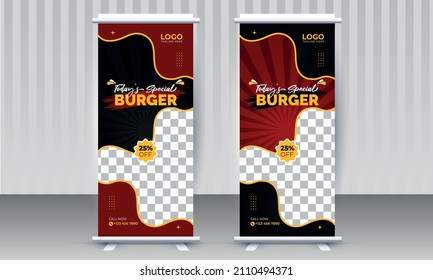 Modern Food X Roll Up Banner Design Template for Restaurant Business