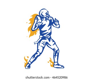 Modern Football Player In Action Logo - Flaming Throw Assist