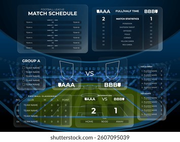 modern football soccer hud, layout, frame banner template screen of match, statistics, goals and other banner set