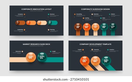 Moderno Pronóstico 4 5 2 3 Elemento Infografía Presentación Plantilla Colección. Informe Corporativa Cuatro Cinco Dos Tres Opciones Diagrama Diapositiva Diseño Ilustración vectorial Paquete.