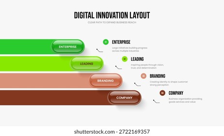 Ilustración vectorial de Plantilla de diapositivas de previsión moderna. Crecimiento del inversor Diagrama de cuatro elementos Diseño de presentación de diapositivas. Visualización Financiera 4 Opción Infografía Diseño de Marco.