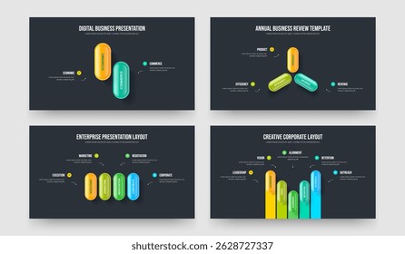 Paquete moderno de la Ilustración vectorial de la Plantilla de la diapositiva de la infografía de tres cuatro cinco pasos. Proyecto Campaña 2 3 4 5 Opción Diagrama Presentación Diseño Colección.