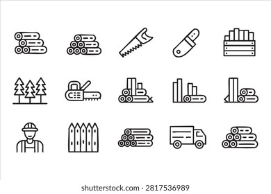 Modern Forestry and Woodworking Line Icons for Industry Design