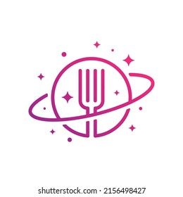 modern fork food planet logo design