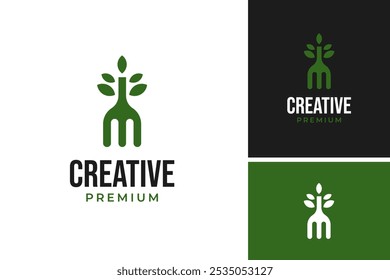 Modern fork icon with leaf logo design vector template illustration