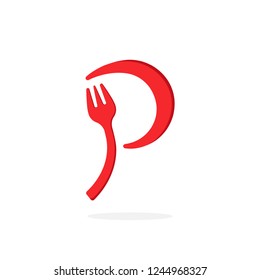 Modern Fork Vector Logo Letter P. P Utensil Letter Design Vector.