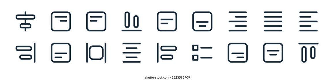 moderno formatação ícone pack. perfeito para projetos de iu linear com vetor align, centralizar alinhar, direita align, lista, esquerda, centro e mais ícones para aplicações móveis e web.