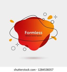 Modern formless abstract vector banner. Geometric shapes with gradient and flat colors with black outlines.
