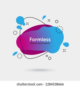 Modern formless abstract vector banner. Geometric shapes with gradient and flat colors with black outlines.