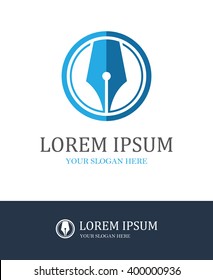 Modern fountain pen round icon for law firm or company, lawyer office, writer, literary or educational concept logo design 