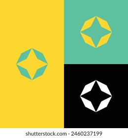 modern four star logo in circle, negative space logo.