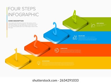 Template infographique moderne en quatre étapes horizontale pour les présentations ou les options d'entreprise. Utilisez cette conception infographique en quatre étapes pour illustrer la progression ou divers concepts.
