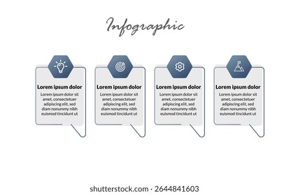 Moderne, vier-stufige Infografik-Timeline mit Pfeilen - Minimalistische Vektorfortschrittsleiste für Geschäftsstrategie, Wachstumsplanung und schrittweise Visualisierung.