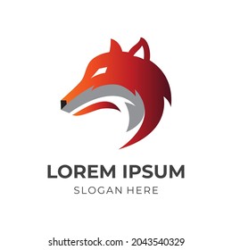 modern fox logo design template concept vector with flat orange and silver color style
