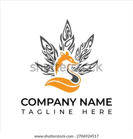 Modern fox logo design with tribal leaf elements for a unique brand identity, ideal for creative companies seeking a stylish and memorable visual mark
