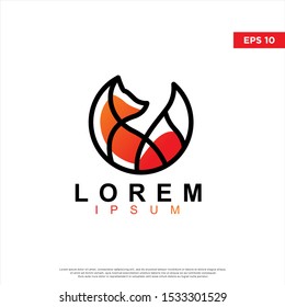 modern fox logo. using monoline srabble style art. simple ion, template design 