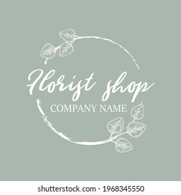Modern frame with eucalyptus branch. Hand drawn vector illustration