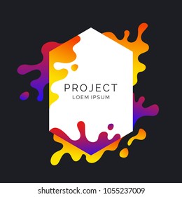 Modern frame on dark background. Bright poster with dynamic splashes. Vector illustration minimal flat style