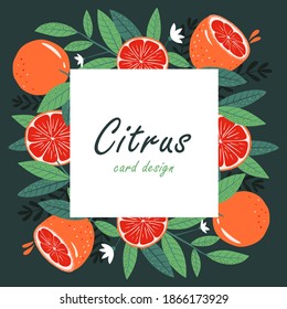 Marco moderno con naranjas. Huella de arte botánico. Diseño moderno para papel, cubiertas, tarjetas, elementos interiores y otros usuarios. Ilustración vectorial.