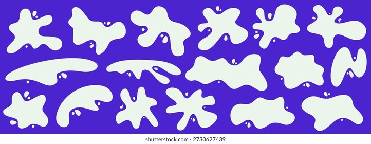 Marco moderno de olas de leche de salpicadura y gotas de agua, forma abstracta de salpicadura de pintura de charco, acentos de salpicadura, resplandor de leche cremosa y estilo de charco de agua dulce.