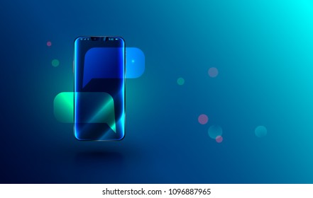 modern frameless smartphone with empty chat bubbles on screen.  message or sms on mobile phone. realistic vector illustration.