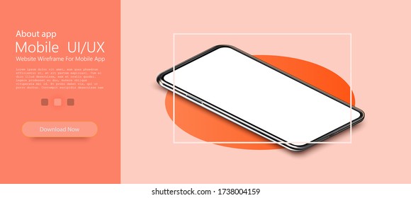 Modern frameless smartphone isolated on red background. Isometric view. Mockup generic device. Vector illustration