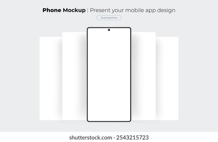 Modern Frameless Smartphone Mockup With Blank App Screens, Front View. Vector Illustration