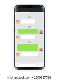 Modern frameless smartphone mockup with chat interface layout. Vector clip-art isolated on white background